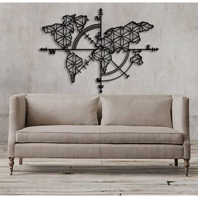 Detailed World Map Desenli Özel Kesimli Dekoratif Metal Tablo