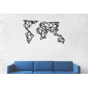 Geometric World Map Desenli Özel Kesimli Dekoratif Metal Tablo