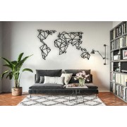 Geometric World Map Desenli Özel Kesimli Dekoratif Metal Tablo