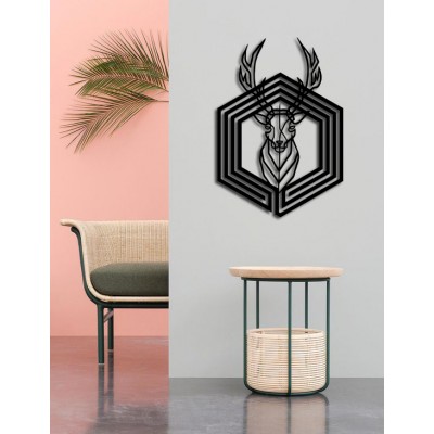 Random Line  Frame Deer Desenli Özel Kesimli Dekoratif Metal Tablo