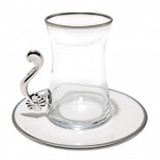 EHLİ KEYF ÇAY TAKIMI SERAMİK TABAK GÜMÜŞ İŞLEMELİ METAL KULPLU 12 PARÇA