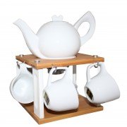 PORSELEN ÇAY SETİ-AHŞAP STANDLI-6 KİŞİLİK