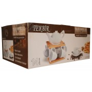 PORSELEN ÇAY SETİ-AHŞAP STANDLI-6 KİŞİLİK